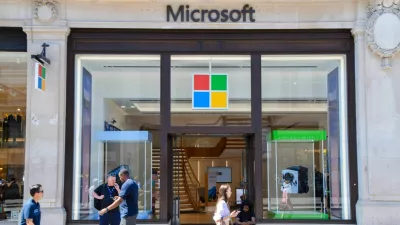 London, UK - July 19 2024: people walk past the Microsoft store in Oxford Circus.
