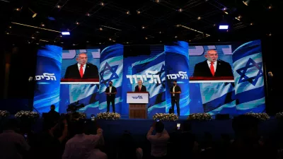 Israeli Prime Minister and Likud party leader Benjamin Netanyahu speaks following exit polls for Israel's national election, at Likud's election headquarters in Jerusalem, October 28, 2026. REUTERS/Ammar Awad