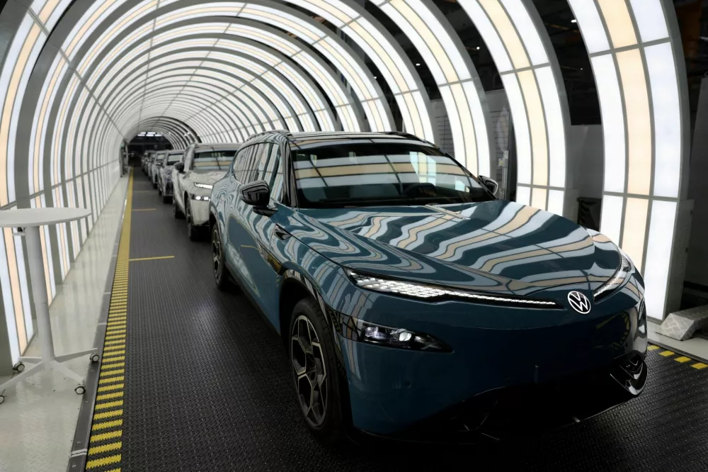 FILE PHOTO: A Volkswagen ID. UNYX 08 electric vehicle (EV) sits on a production line at the Volkswagen Anhui factory in Hefei, Anhui province, China February 4, 2026. REUTERS/Florence Lo/File Photo