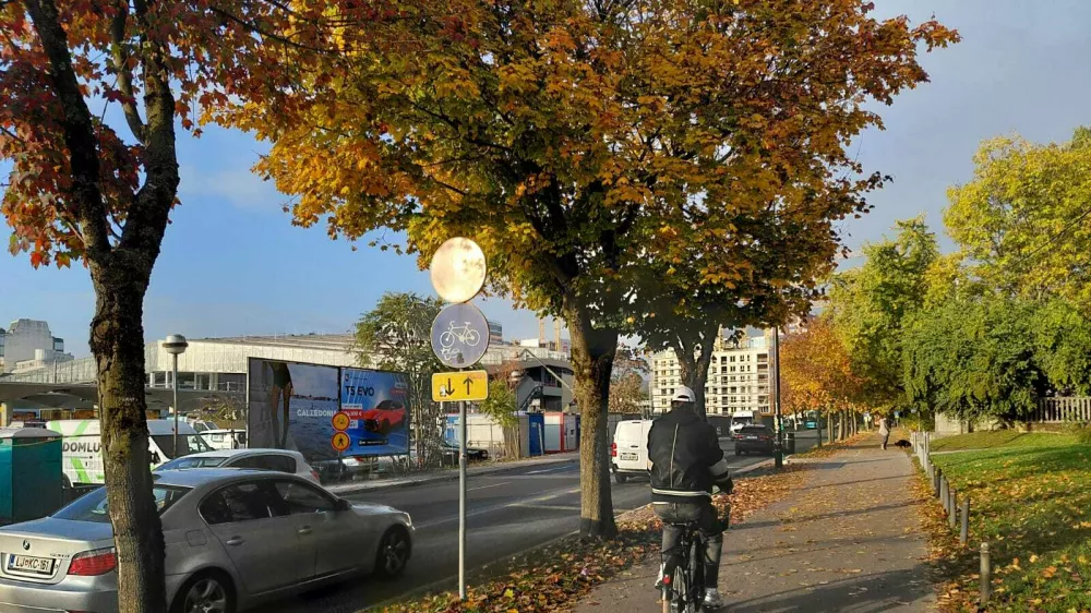Dvosmerna kolesarska steza ob Vilharjevi kljub prometnim znakom nekaterim kolesarjem povzroča zmedo. Foto: Vesna Levičnik