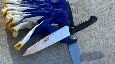 A bloody knife recovered at the scene lies on pavement after a suspect was arrested in a deadly stabbing attack in the Manhattan borough of New York City, U.S. November 18, 2024. NYPD News/Handout via REUTERS. THIS IMAGE HAS BEEN SUPPLIED BY A THIRD PARTY